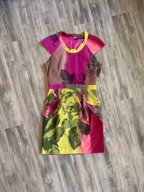 Andrew Marc Pink, Yellow & Green Colorblock Dress